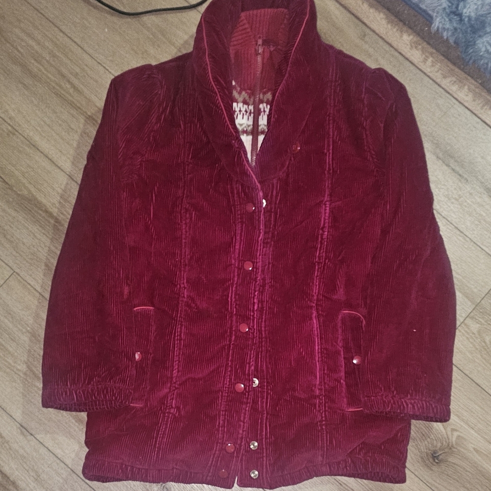 Vintage JCPenney Made Korea Burgundy Corduroy Jacket with Fair Isle Knit Vest /M
